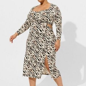 NEW TORRID‎ Dress Midi Studio Knit Zebra Print Stretch Side Slit Womens Size 4XL